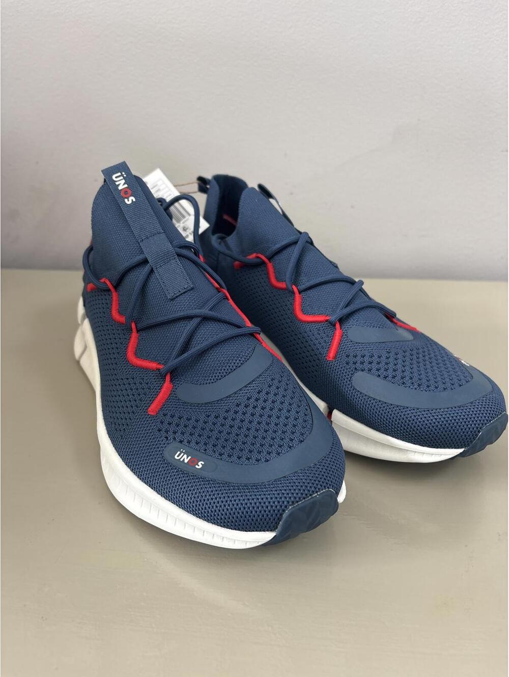 New UNOS Blue Mesh Athletic Sneakers with Red Accents Size 8 mens 9.5 Womens